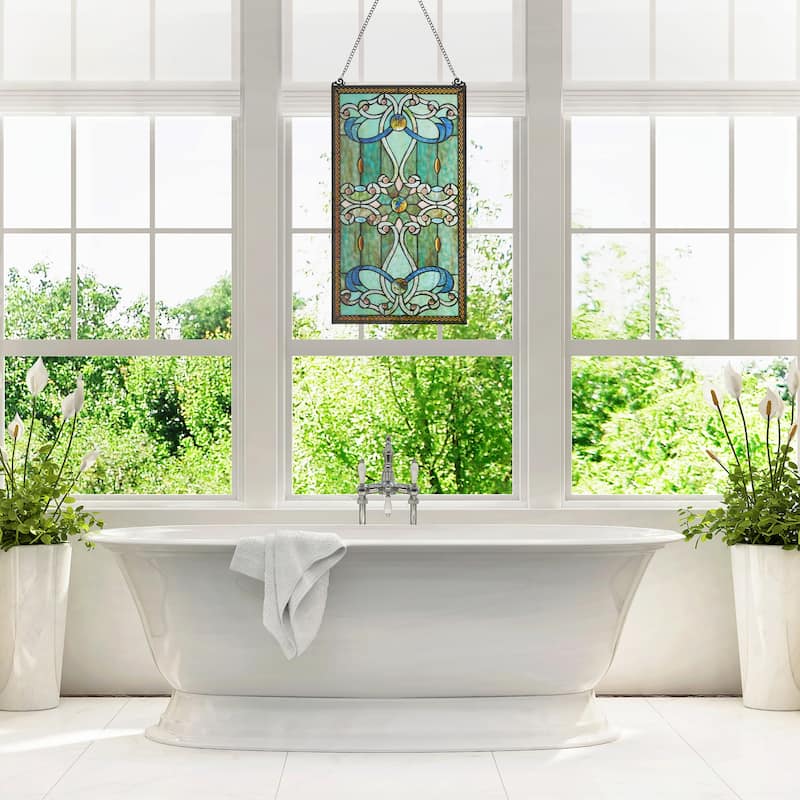 River of Goods Brandi's Tiffany Style Stained Glass Green 26-inch Window Panel - 15"L x 0.25"W x 26"H
