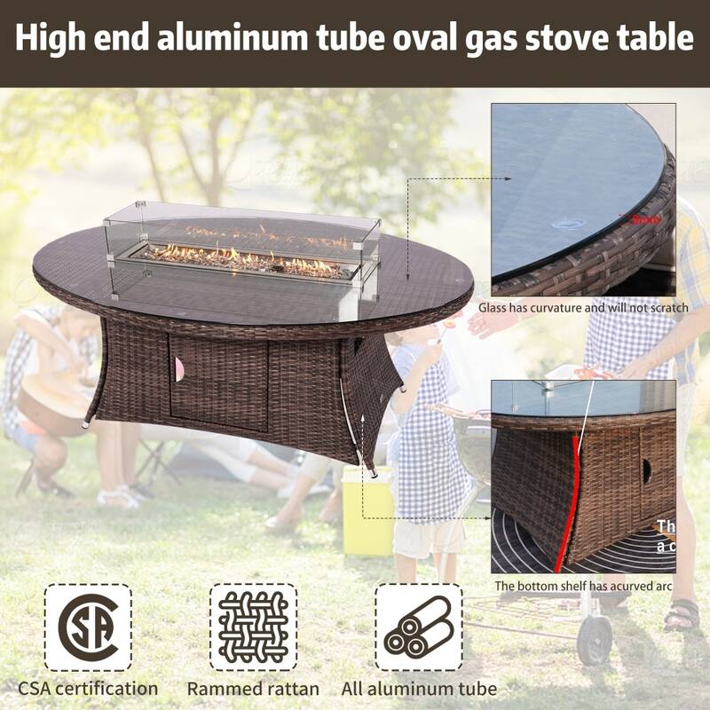Modern Outdoor Wicker Patio Furniture Set with Oval Fire Pit Table