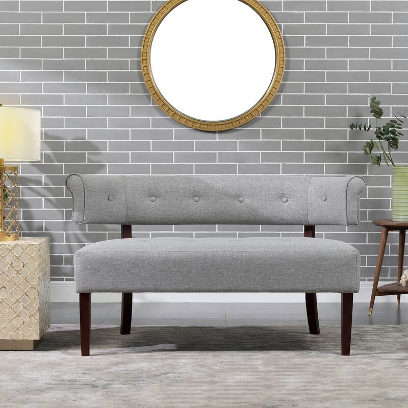 Jared Roll Arm Tufted Bench Settee - Light grey Polyester