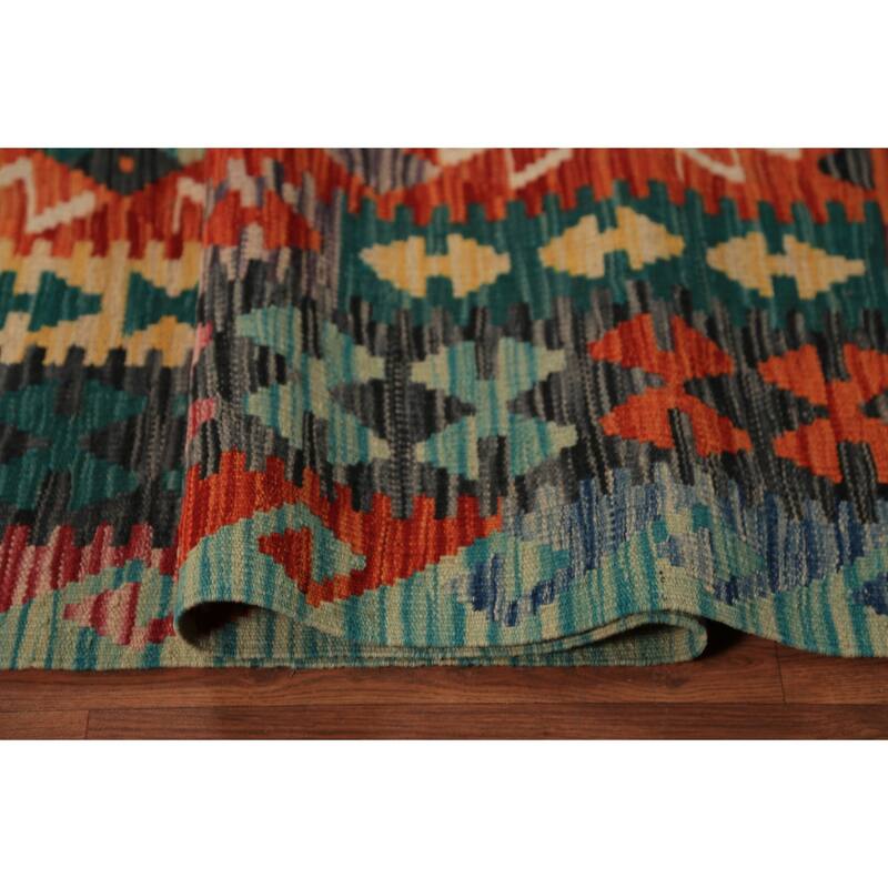 Kilim Oriental Area Rug Hand-Woven Geometric Wool Carpet - 8'3"x 9'8"
