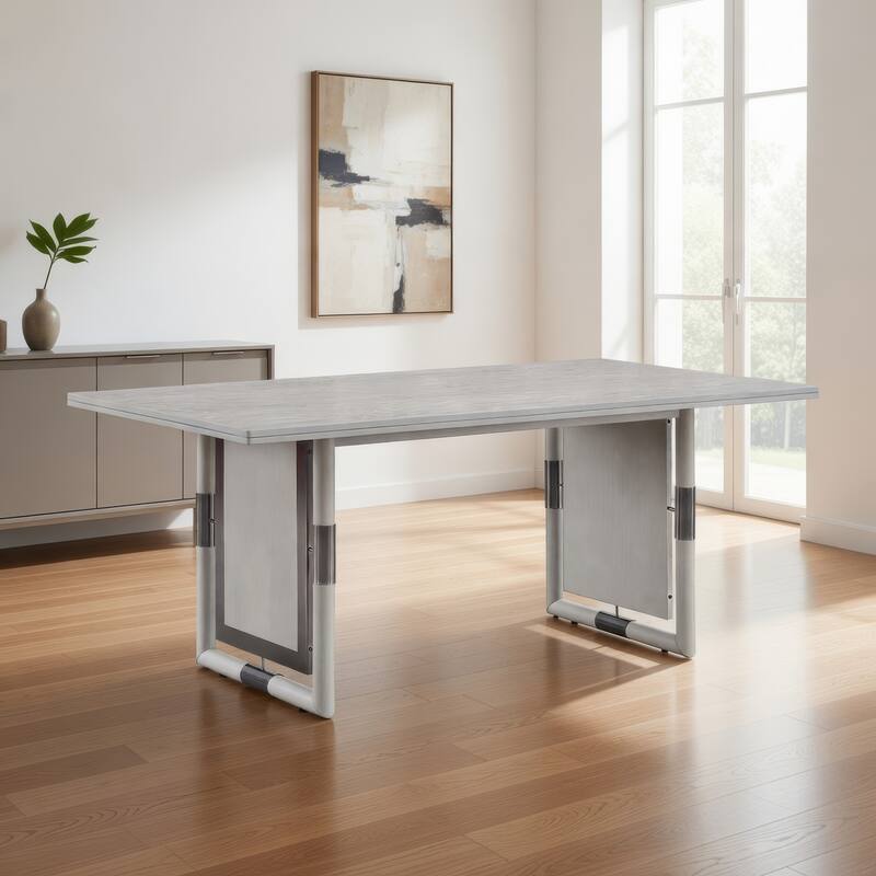 Mori Dining Table, 72 Inch Rectangular Top w Panel Legs, Natural Gray