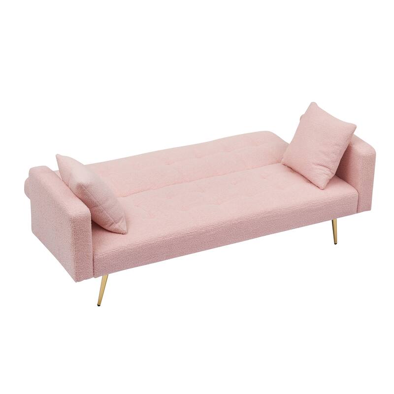 71" Modern Teddy Velvet Sofa Bed Folding Couch with Two Throw Pillows for Living Room