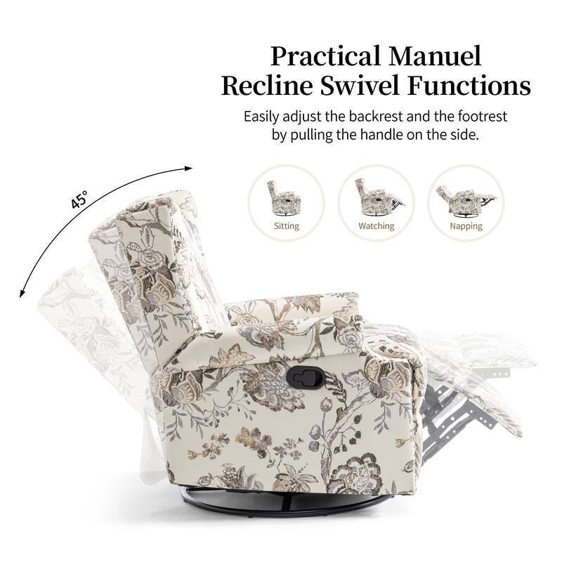 UIXE 2 Set Roderich Farmhouse Floral Print Swivel Rocker Push Back Recliner