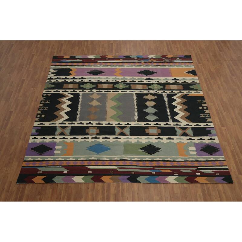 Hand Woven Oriental 100% Wool Carpet Southwestern Tribal Multi-Colored Kilim Area Rug - 11' 6'' X 11' 6''