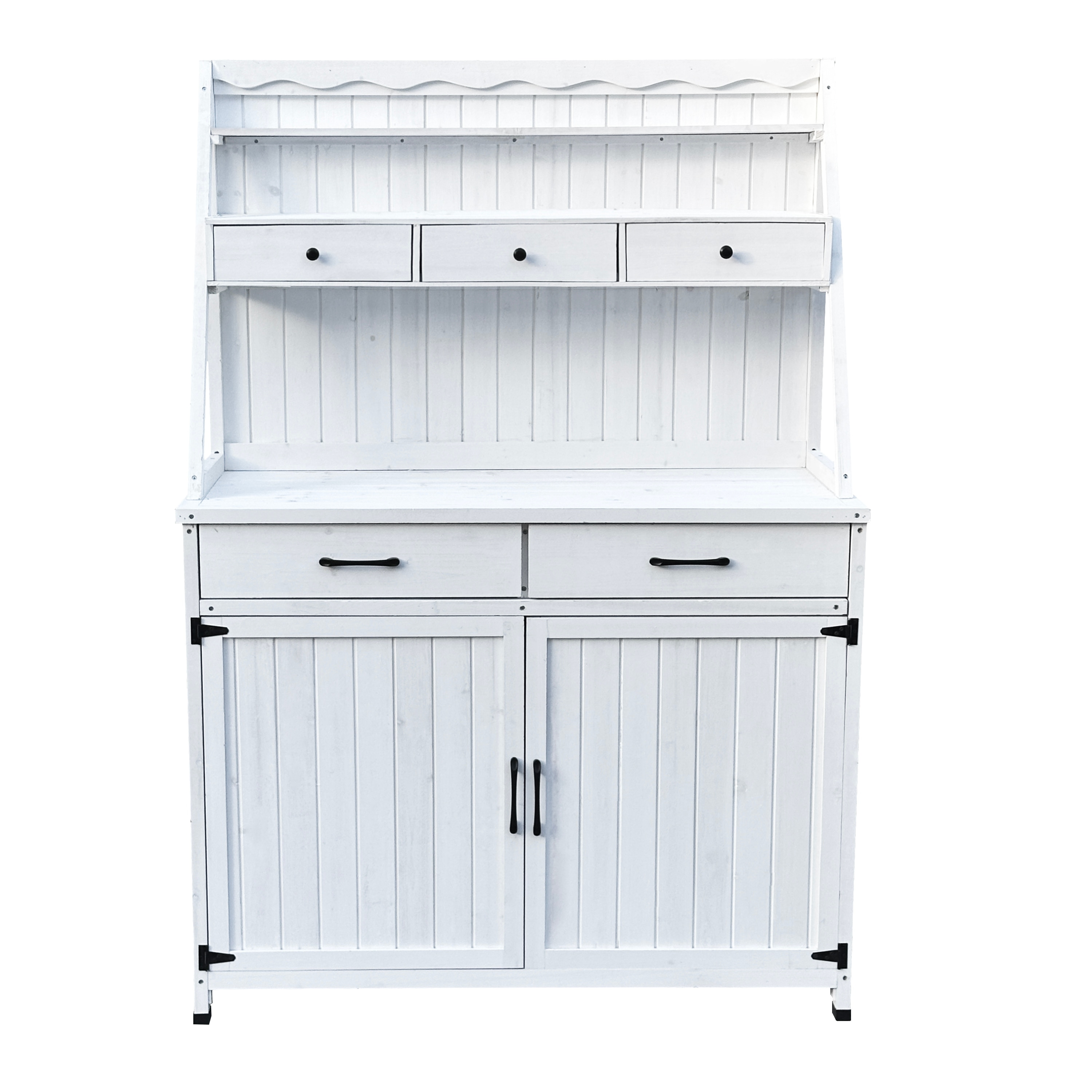 Large Outdoor Gardening Table with Storage Cabinet and Removable Shelves, Wood Potting Table Garden Work Table
