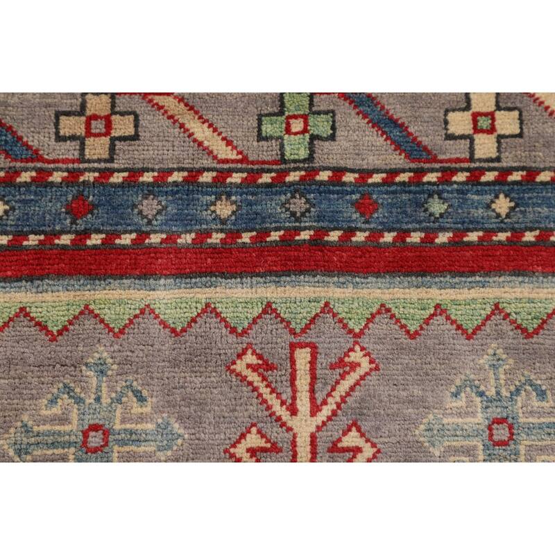 Kazak Foyer Rug Handmade Traditional Grey Wool Carpet - 3'4" x 4'9"