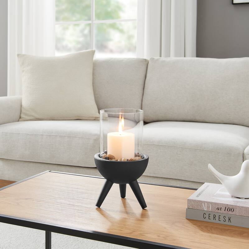 Small Glass Hurricane Candle Holders with Pedestal Base - 10.5" - Black