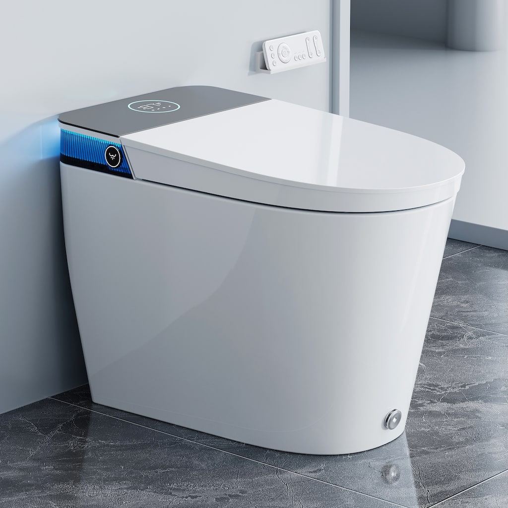HOROW Elongated ADA Smart Bidet Toilet 1.1 GPF in White with Water Tank, Pump, Map Flush 1000g, Auto Open/Close, Foam Shield