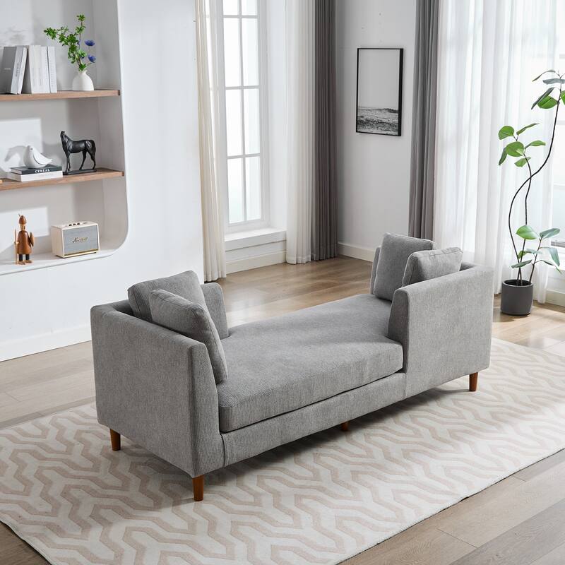 77.95'' Wide Modern Double-Sided Upholstered Chaise Lounge Indoor,Chenille Fabric Sleeper Sofa Couch With 4 Throw Pillows - Grey