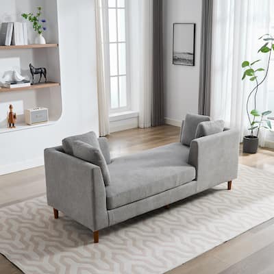 77.95'' Wide Modern Double-Sided Upholstered Chaise Lounge Indoor,Chenille Fabric Sleeper Sofa Couch With 4 Throw Pillows