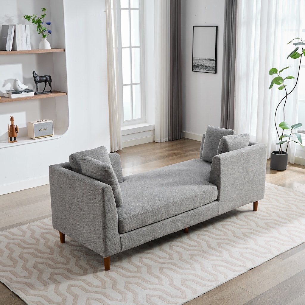 77.95'' Wide Modern Double-Sided Upholstered Chaise Lounge Indoor,Chenille Fabric Sleeper Sofa Couch With 4 Throw Pillows