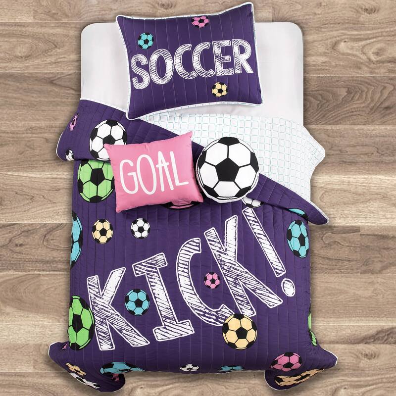 Lush Decor Girls Soccer Kick Quilt Set