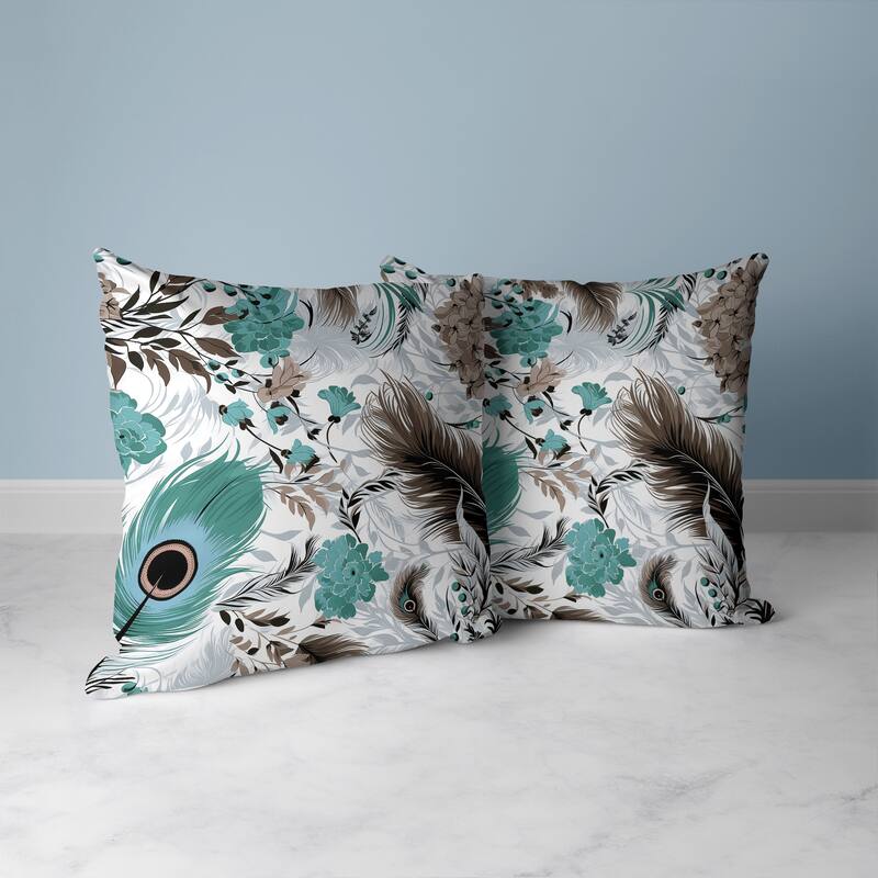 Feathered Opus Faux Suede Reversible Throw Pillow Green and Brown