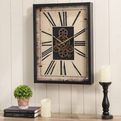 Glitzhome 23.75"H Vintage Rectangle Gear Wall Clock with Tempered Glass