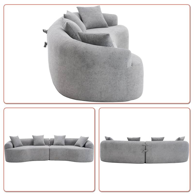 Modern Minimalist 3-Seater Frame-Free Compressed Chenille Upholstered Sectional Sofa