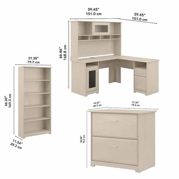 dimension image slide 4 of 12, Cabot 60W L-Desk with Hutch, Cabinet and Bookcase by Bush Furniture