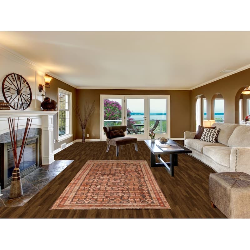 Geometric Meshkin Persian Vintage Area Rug Hand-Knotted Wool Carpet - 4'7" x 9'3"