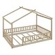 preview thumbnail 3 of 5, Natural Full Size Wood Bed House Bed Frame with Fence for Kids