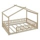 preview thumbnail 13 of 69, Playhouse Design House Bed Frame with Fence, Roof & Semi-Enclosed Space, Sturdy Pinewood Construction