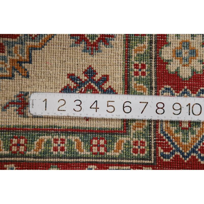 Beige Geometric Kazak Foyer Rug Handmade Wool Carpet - 2'9"x 4'0"