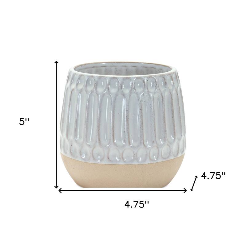 Beige and White Ribbed Porcelain Round Table Vase Set of 2 for Living Room
