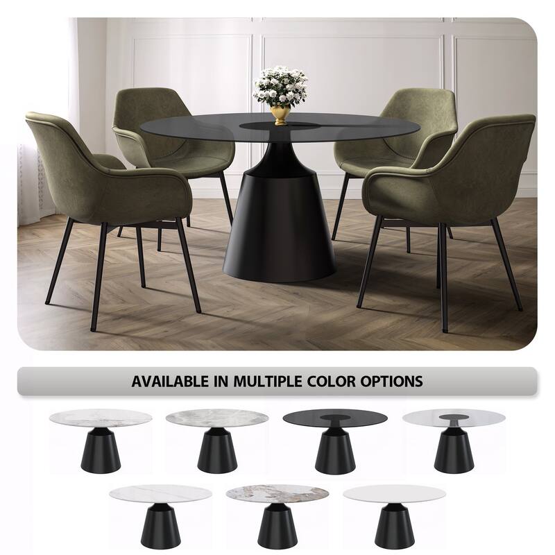 Prynn Dining Table with Round Top and Black Pedestal Base