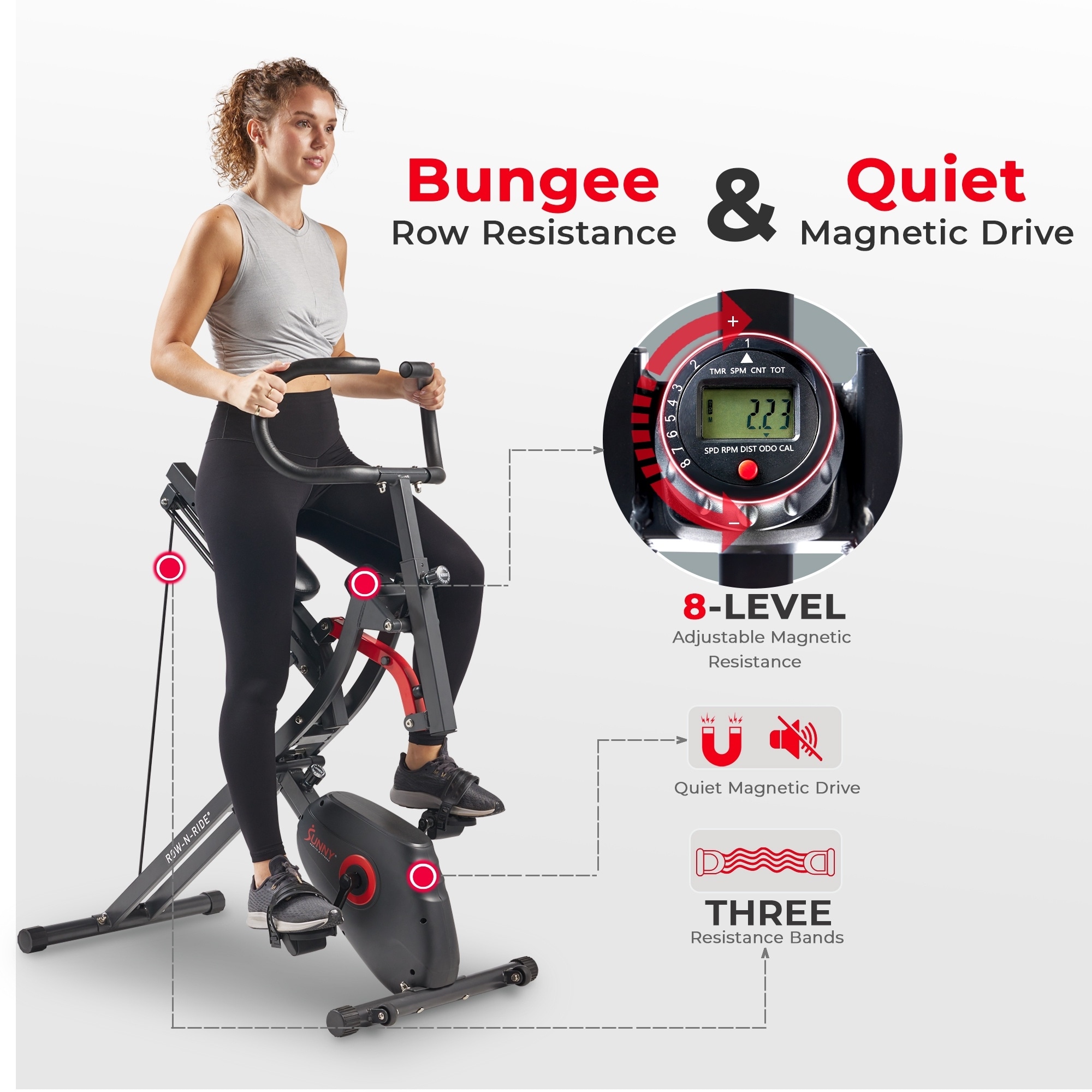 Sunny Health Fitness Upright Row-N-Ride® Exercise Bike SF