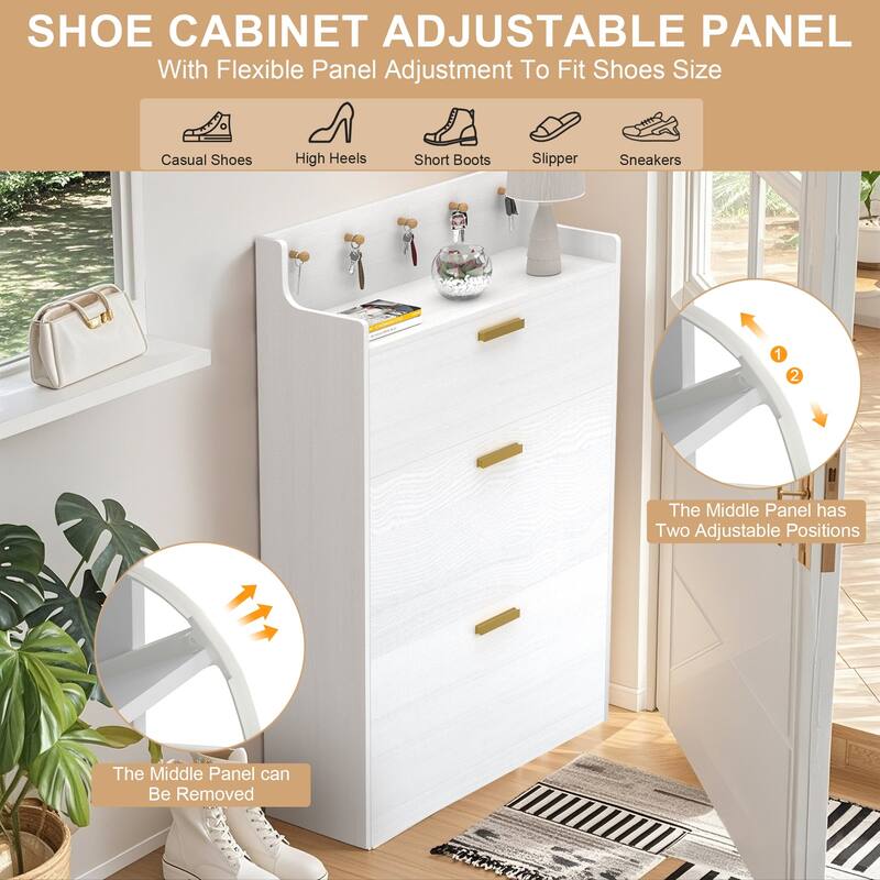 Javlergo Shoe Cabinet with 3 Flip-Up Drawers Freestanding Shoe Organizer with Adjustable Shelf for Entryway Hallway Living Room