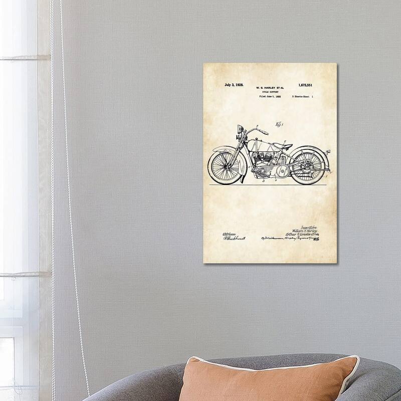 iCanvas "1928 Harley Davidson Motorcycle" by Patent77 Canvas Print - 26x18x1.5