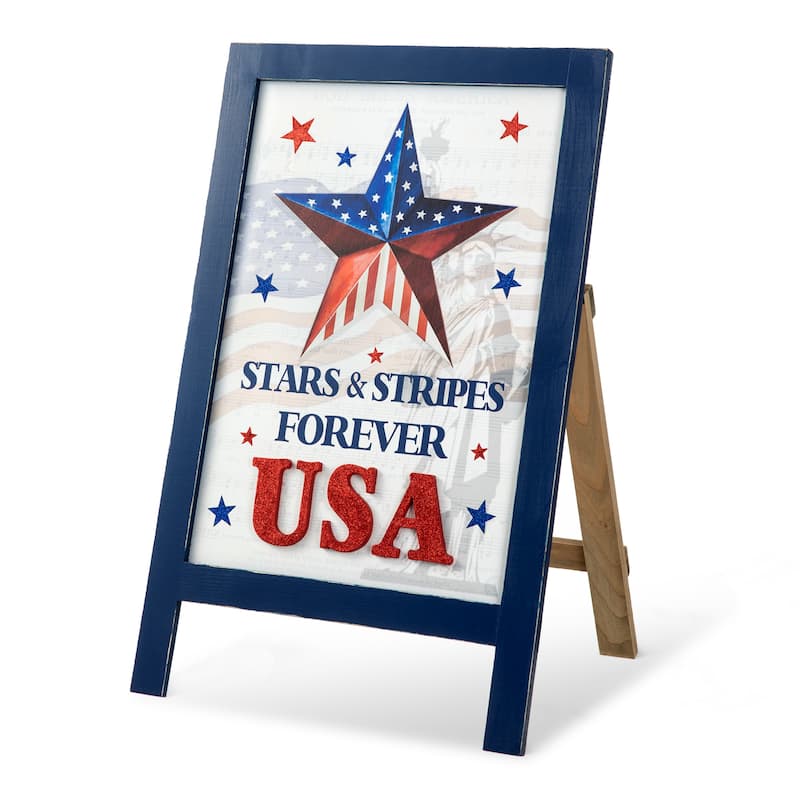 Glitzhome 24"L Wooden Patriotic Americana Wall Hanging Sign Porch Decor - 24 x 15 - USA