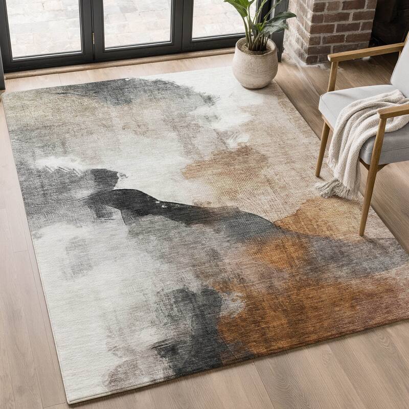 Premium Washable Super Soft Abstract Contemporary Mayfield Rug - Paprika - 8' x 10'