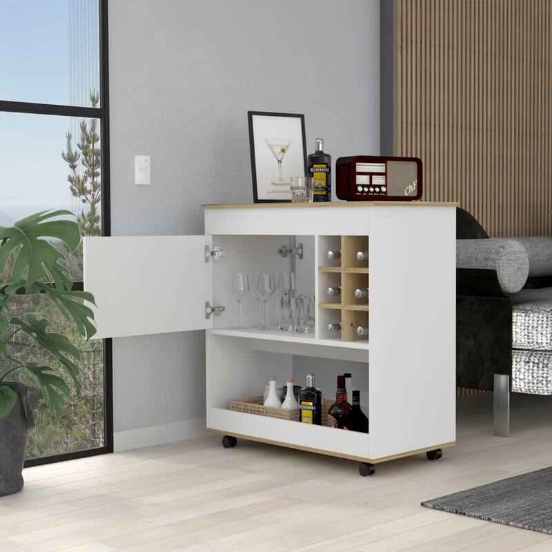 Pendleton 1-Shelf 6-Bottle Bar Cart - White