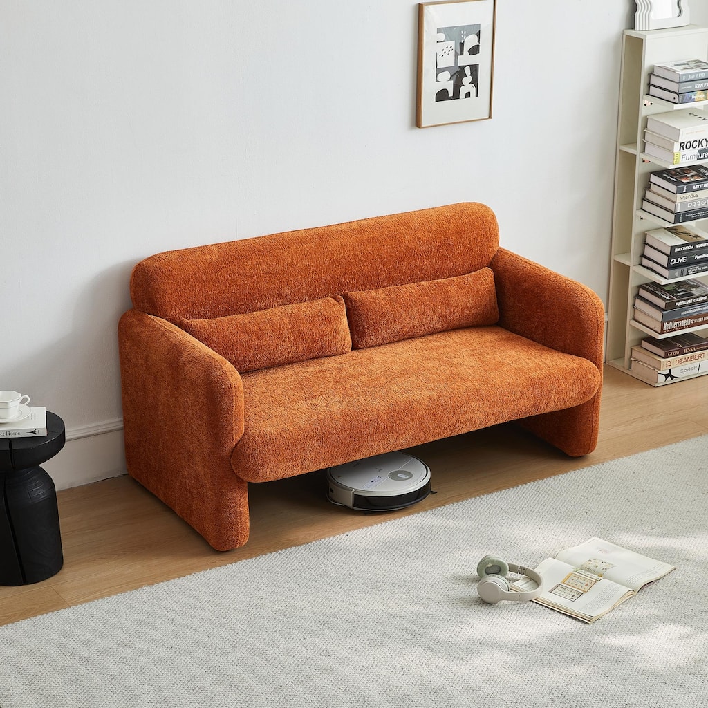 Stylish Velvet 2 Seat Sofa Accent Sofa with Lumbar Pillow, Loveseat Sofa Couch with Wood Frame for Living Room