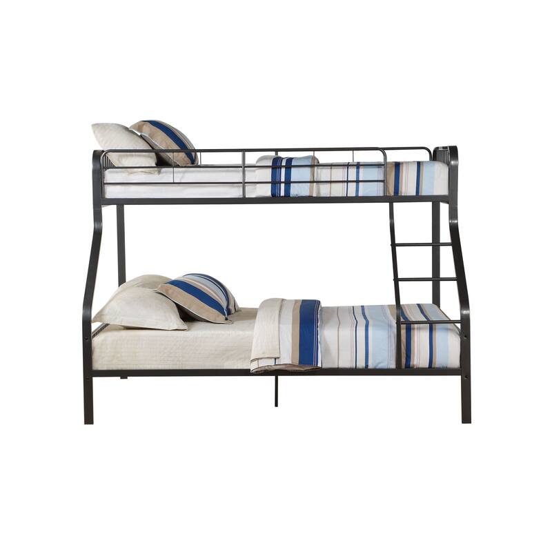 Gunmetal Finish Twin XL/Queen Metal Bunk Bed with Slat System and Built-In Ladder
