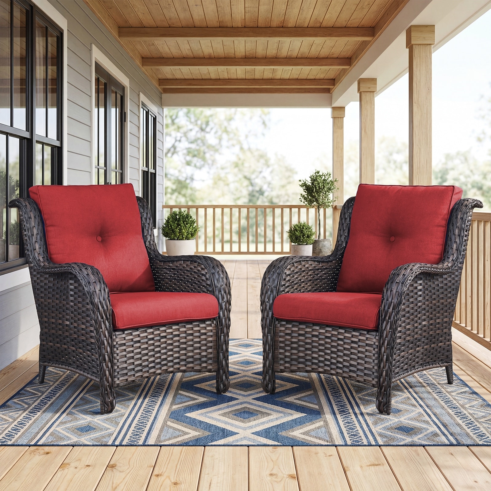 Meyreso Wicker Patio Chair with Water-Resistant Olefin Cushions
