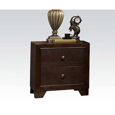 Wooden Nightstand with 2 Drawers in Brown Cherry