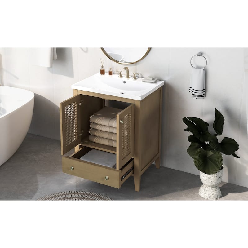 MDF Freestanding Bathroom Vanity Set with Drawer,Doors and Integrated Ceramic Sink