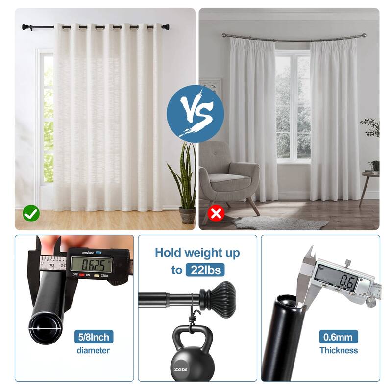 Modern Fluted Ball Adjustable Drapery Curtain Rod with Clip Rings