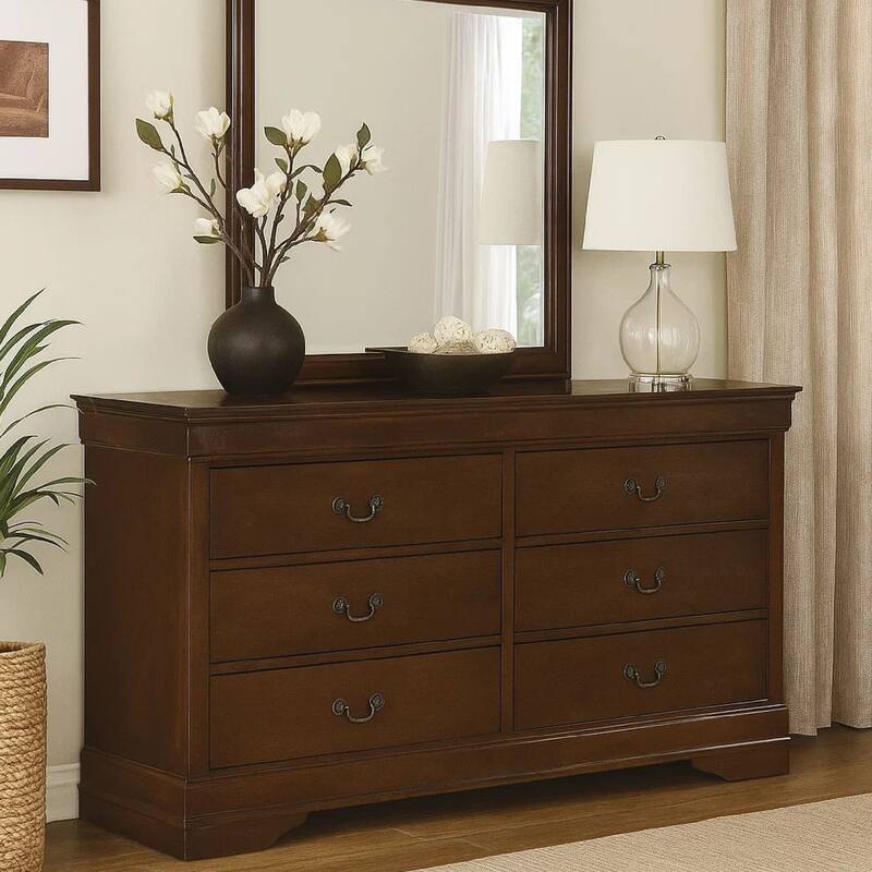 6 Drawer Wooden Dresser In Contemporary Style, Brown