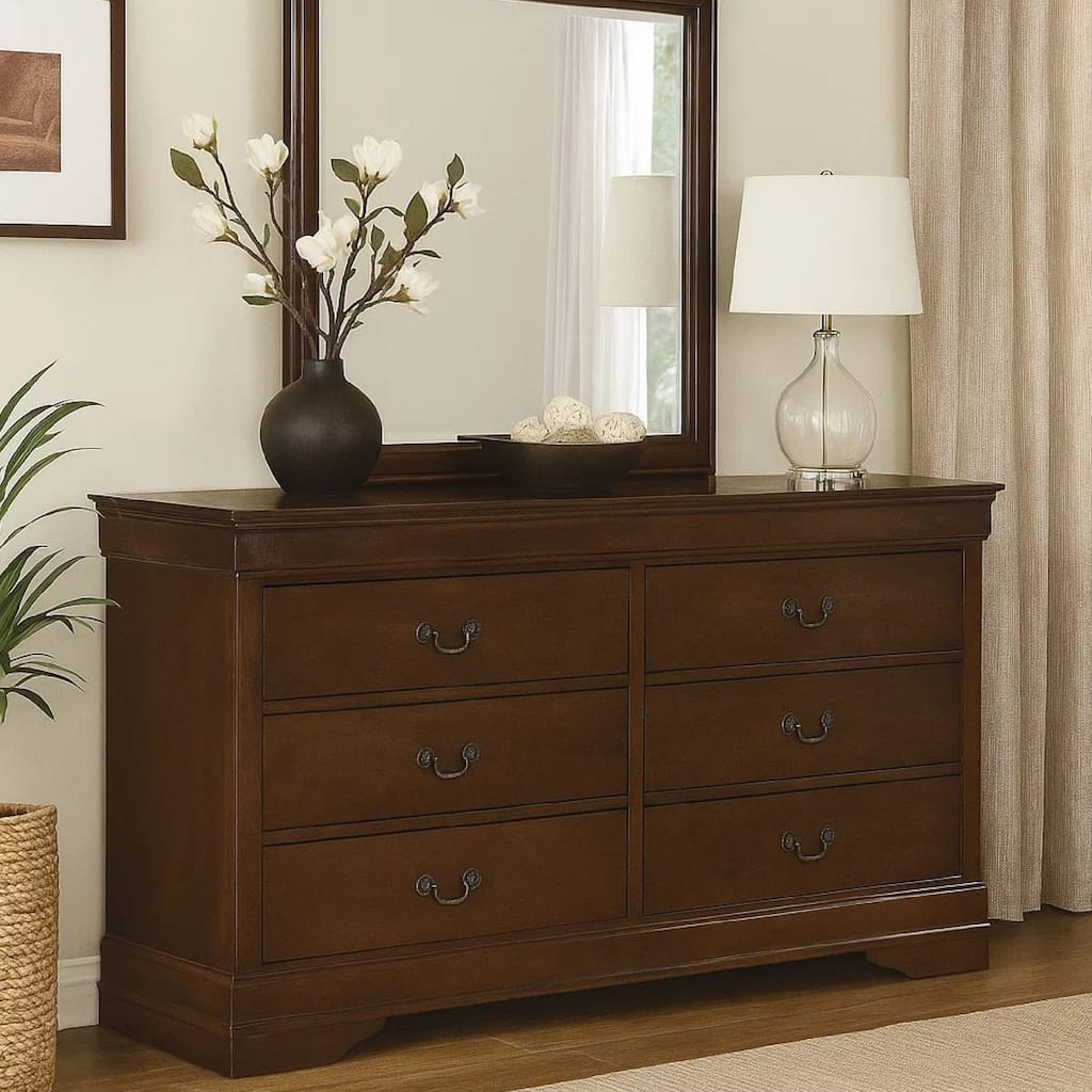 6 Drawer Wooden Dresser In Contemporary Style, Brown