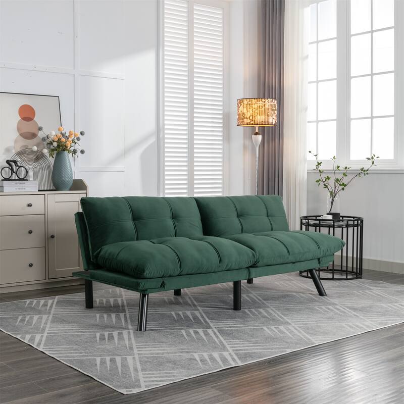 Velvet Sofa Bed with Adjustable Armrest and Backrest