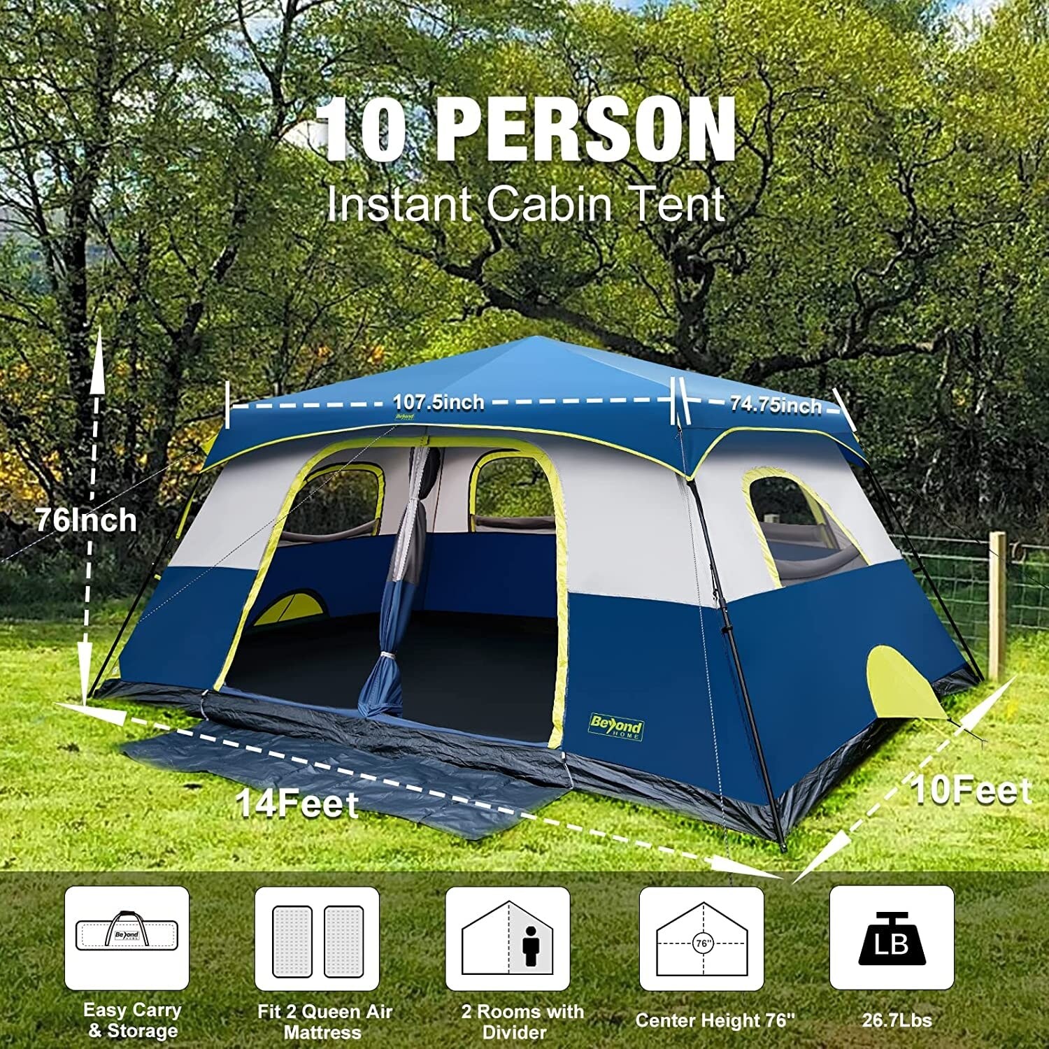 Instant Cabin Tent 8 Person 10 Person Camping Tent with Rainfly Windproof Tent with Carry Bag for Family Camping Bed Bath Beyond 40694666