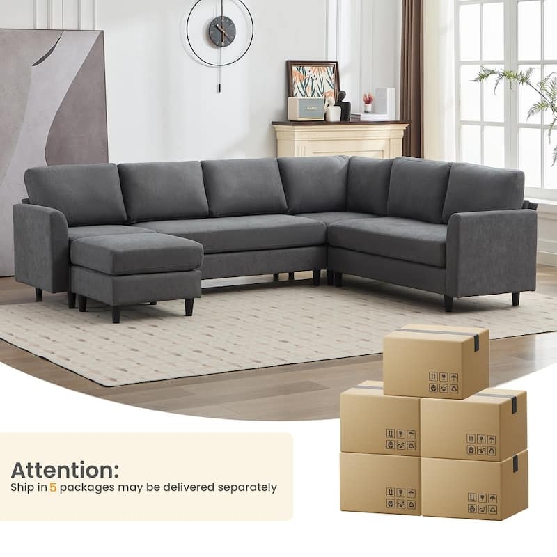 Modern U-Shaped Sectional Sofa with Reversible Chaise and Ottoman