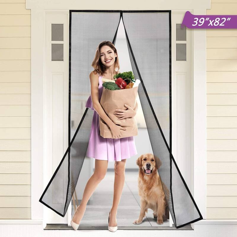 Odoland Magnetic Screen Door with Durable Fiberglass Mosquito Mesh Curtain 37" x 82" - 37" x 82"