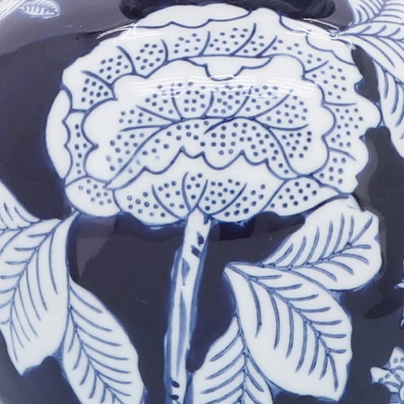Sagebrook Home Blue and White Ceramic Vase Contemporary 9" Floral Chinoiserie Vase