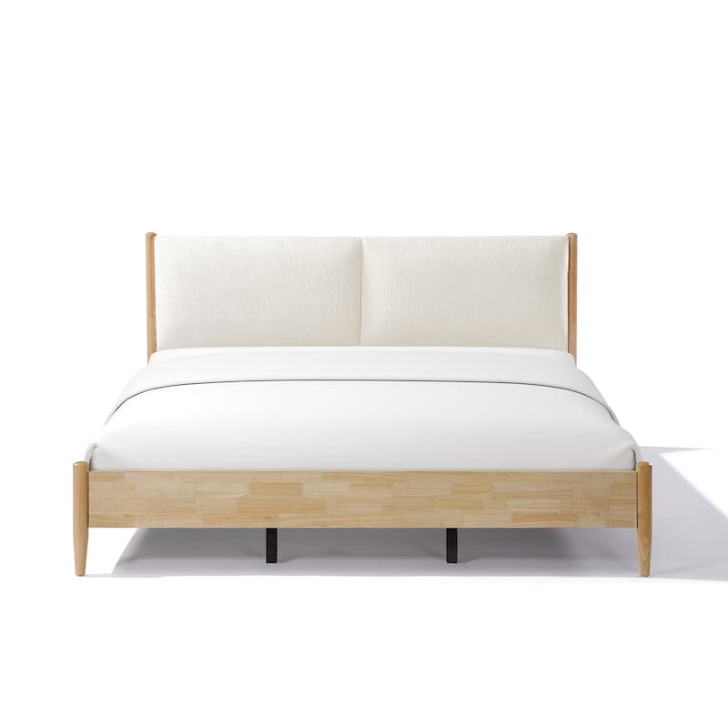 Christopher Knight Home - Elara Damare Queen Bed with Solid Rubberwood Frame, Boucle Upholstered Headboard