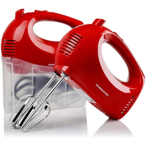 Ovente Hand Mixer 5 Speed Ultra Mixing, 150 Watt Powered, Red