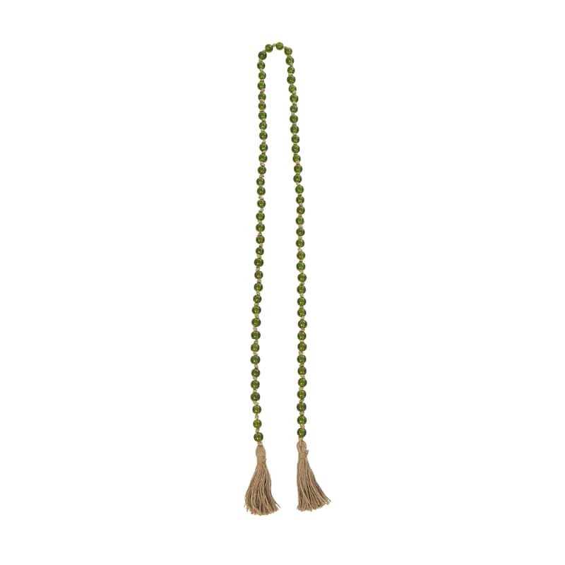 Glass Handmade Round Long Frosted Beaded Garland with Tassel with Knotted Brown Jute - Various Colors - Roche River Decor