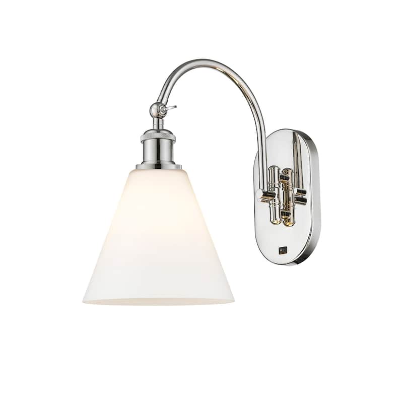 Innovations Lighting 518-1W-14-8 Berkshire Sconce Berkshire 14" Tall - Polished Nickel / Matte White