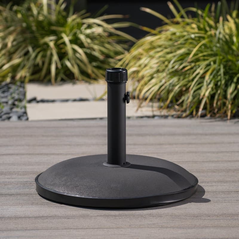 55 lbs Round Concrete and Steel Umbrella Holder for Outdoor Patios - Black